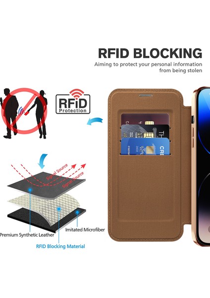 Iphone 13 Pro 6.1 Inç Rhombus Deri Kasa Için Magsafe Rfıd Engelleme Kart Tutucu Kapağı Lens Film-Pembe ile Uyumlu (Yurt Dışından)