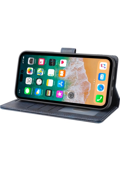 Iphone 15 Pro Max Pu Deri Cüzdan Telefon Kılıfı Yatay Hat Stand Koruyucu Telefon Kapak Mavisi (Yurt Dışından)