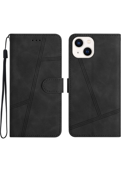 Iphone 15 Plus Cilt Touch Hatları Için Baskılı Telefon Kılıfı Retro Pu Deri Cüzdan Kapağı Stand-Black (Yurt Dışından)