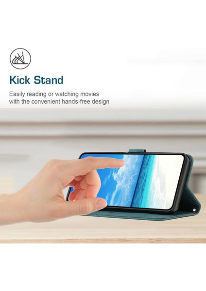 Iphone 15 Pro Max Tuş Deri Deri Şok Geçirmez Telefon Kapağı Kalp Baskı Cüzdan Stand Kılıf Yeşil (Yurt Dışından)