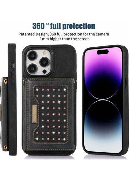 Iphone 15 Pro Rfıd Engelleme Kickstand Cover Pu Deri+Tpu Rhinestone Dekor Cüzdan Telefon Kılıfı Omuz Kayışı Black (Yurt Dışından) fiyatları