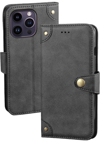 Iphone 15 Pro Max Toz Groopt Cüzdan Telefon Kapağı Anti-Çizgi Pu Deri Cep Telefon Kılıfı Kabuk Black (Yurt Dışından)
