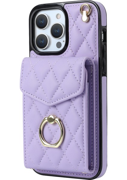 Iphone 13 Pro 6.1 Inç Için Rfıd Pu Deri Engelleme Pu Derisi+Tpu Telefon Kılıfı Birden Çok Kart Yuvaları Yüzük Kickstand Kapak-Mor (Yurt Dışından)