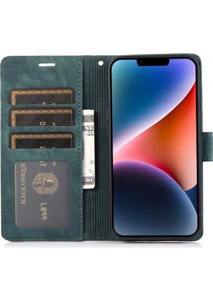 iPhone 14 Plus Içincüzdan Deri Kapağı Plus Telefon Kılıfı Orkide Kelebek Desen Yeşili (Yurt Dışından)