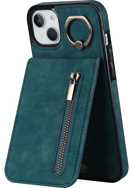 Iphone 15 Plus Için Arka Kabuk Artı Telefon Kasası Rfid Engelleme Cüzdan Retro Pu+Tpu Kickstand Kapak-Mavi (Yurt Dışından)