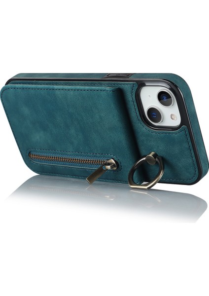 Iphone 15 Plus Için Arka Kabuk Artı Telefon Kasası Rfid Engelleme Cüzdan Retro Pu+Tpu Kickstand Kapak-Mavi (Yurt Dışından)