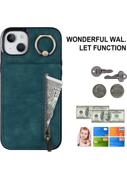Iphone 15 Plus Için Arka Kabuk Artı Telefon Kasası Rfid Engelleme Cüzdan Retro Pu+Tpu Kickstand Kapak-Mavi (Yurt Dışından)