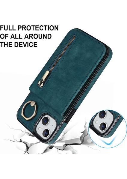 Iphone 15 Plus Için Arka Kabuk Artı Telefon Kasası Rfid Engelleme Cüzdan Retro Pu+Tpu Kickstand Kapak-Mavi (Yurt Dışından)