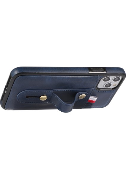 Iphone 11 Pro Max Case Pu Deri+Tpu Kart Tutucu Telefon Kapağı Retractable Kayış Kickstand-Mavi (Yurt Dışından)