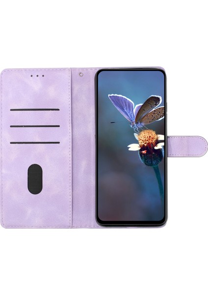 Iphone 15 Telefon Kasası Için Basılmış Çiçek Cüzdan Ön-Paraşütçü Pu Deri Manyetik Stand Kapak-Mor (Yurt Dışından)