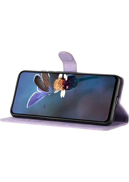 Iphone 15 Telefon Kasası Için Basılmış Çiçek Cüzdan Ön-Paraşütçü Pu Deri Manyetik Stand Kapak-Mor (Yurt Dışından)