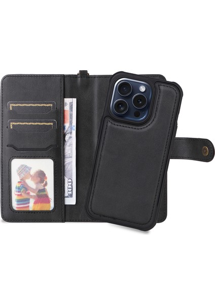 Iphone 15 Pro Kılıf 2'si 1 Arada Pu Deri Telefon Stand Cüzdan Kapağı Black (Yurt Dışından) fiyatları