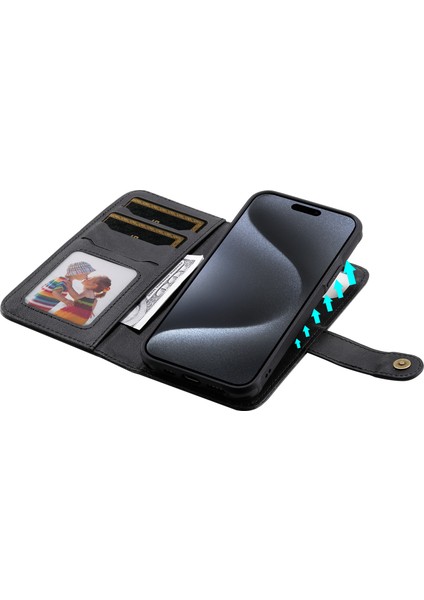 Iphone 15 Pro Kılıf 2'si 1 Arada Pu Deri Telefon Stand Cüzdan Kapağı Black (Yurt Dışından) indirimleri
