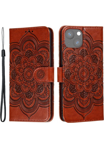 Iphone 15 Plus Case Cüzdan Pu Deri Mandala Çiçek Telefon Kapak Kılıfı (Yurt Dışından)