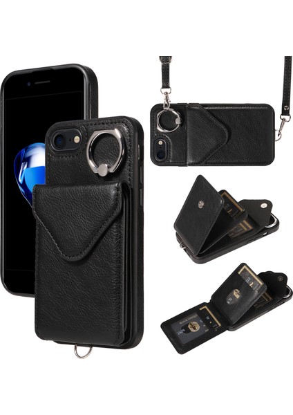 iPhone 7/8 Case Pu Deri Kart Yuvaları Crossbody Telefon Kapak Black (Yurt Dışından)