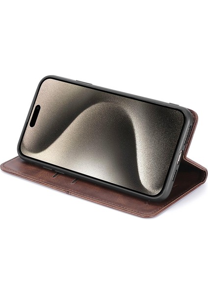 Iphone 15 Plus Manyetik Kapanış Telefon Kapağı Cowhide Doku Kart Yuvaları Deri Stand Kılıf Koşusu (Yurt Dışından) indirimleri