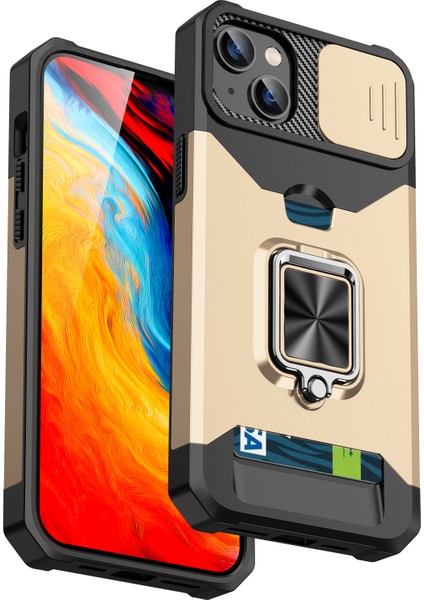 Iphone 15 Plus Cep Telefonu Kılıfı Pc+Tpu Slayt Lens Koruma Kart Tutucu Gold ile Şok Geçirmez Kapak (Yurt Dışından)