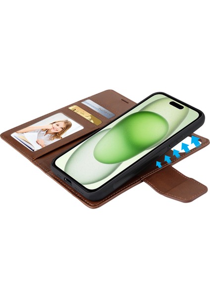 Iphone 15 Plus Söndürülebilir Manyetik Iç Kasa Pu Deri Cüzdan Stand Cep Telefonu Kapak Kılıfı (Yurt Dışından)