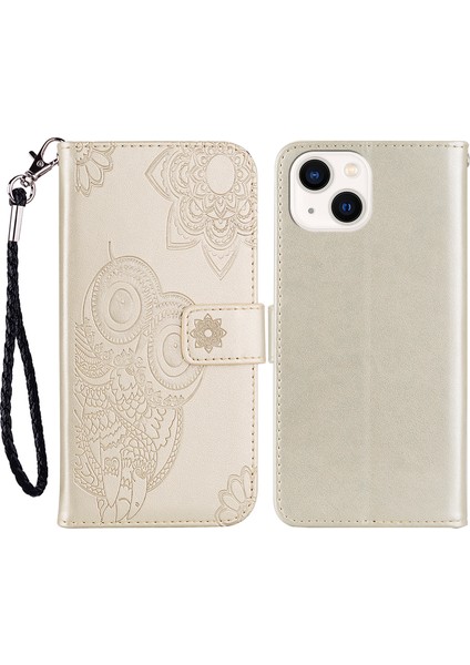 Iphone 15 Plus Case Owl Için Pu Deri Telefon Cüzdan Standı Kapak-Altın (Yurt Dışından)