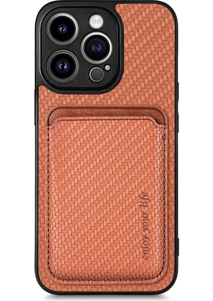 Iphone 15 Pro Fiber Pu Deri Kaplamalı Pc+Tpu Kapak-Kahverengi Için Çıkarılabilir Manyetik Kart Tutucu Telefon Kasası (Yurt Dışından)