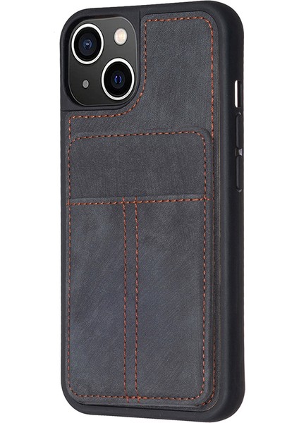 Iphone 15 Plus Kart Yuvaları Için Kickstand Case Mat Pu Deri Kaplamalı Tpu Telefon Kapak Black (Yurt Dışından)
