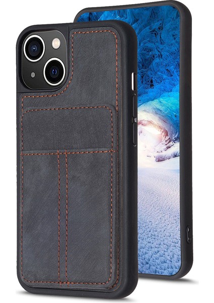 Iphone 15 Plus Kart Yuvaları Için Kickstand Case Mat Pu Deri Kaplamalı Tpu Telefon Kapak Black (Yurt Dışından)