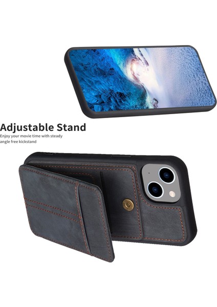 Iphone 15 Plus Kart Yuvaları Için Kickstand Case Mat Pu Deri Kaplamalı Tpu Telefon Kapak Black (Yurt Dışından)