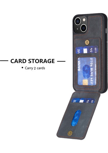 Iphone 15 Plus Kart Yuvaları Için Kickstand Case Mat Pu Deri Kaplamalı Tpu Telefon Kapak Black (Yurt Dışından)