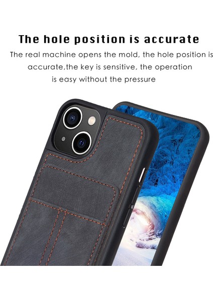 Iphone 15 Plus Kart Yuvaları Için Kickstand Case Mat Pu Deri Kaplamalı Tpu Telefon Kapak Black (Yurt Dışından)