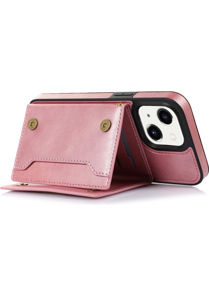 Iphone 15 Plus Cüzdan Rfıd Engelleyen Telefon Kılıfı Kickstand Pu Deri+Tpu Rhinestone Dekor Kapağı Omuz Kayışı Rose Altın (Yurt Dışından)