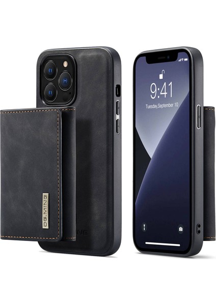 Iphone 15 Pro Magnetic Cüzdan Telefon Kılıfı Pc+Tpu+Pu Şok Geçirmez Kickstand Cover-Black (Yurt Dışından)