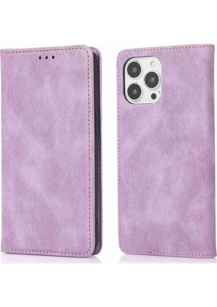 Iphone 15 Pro Pu Deri Şok Geçirmez Telefon Kasası Manyetik Flip Stant Cüzdan Kapak-Mor (Yurt Dışından)