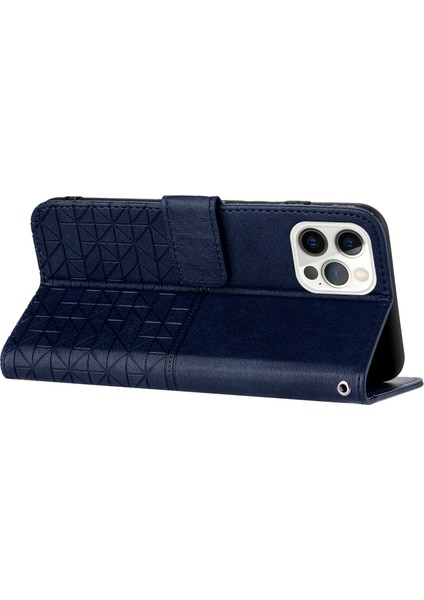 Iphone 15 Pro Geometrik Basılı Düz ​​renkli Mikrofiber Deri Telefon Kapak Mavisi Için Stand Cüzdan Kılıfı (Yurt Dışından)