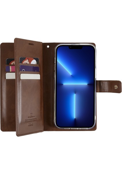Iphone 15 Pro Cüzdan Deri Telefon Kılıf Anti-Drop Kapak-Kahverengi Için Mansor Serisi (Yurt Dışından)