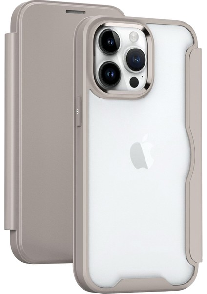 Iphone 13 Pro 6.1 Inç Cep Telefon Kılıfları Pu Deri+Tpu+Akrilik Kart Tutucu Kapak-Khaki (Yurt Dışından)