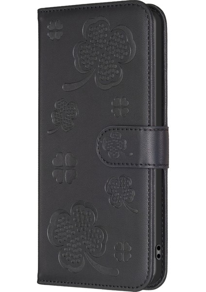 Iphone 13 Pro Pu Deri Kılıf Için Baskılı Yonca Desen Flip Cüzdan Telefon Kapağı Black (Yurt Dışından)