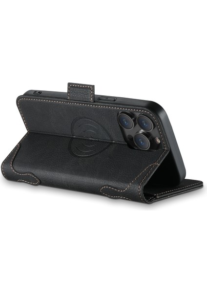 Iphone 15 Pro Case Için Litchi Doku Pu Deri Cüzdan Telefon Kabuğu Magsafe-Black ile Uyumlu (Yurt Dışından) modelleri