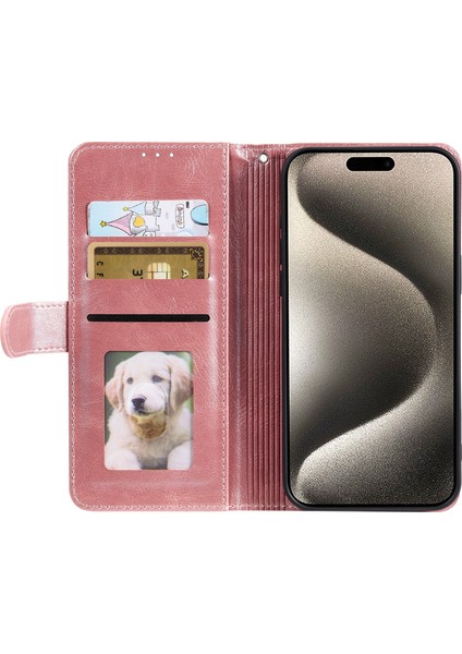 Iphone 15 Pro Vasal Cüzdan Çılgın At Doku Deri Telefon Kapağı Strap Blue-Rose Altın (Yurt Dışından) fiyatları