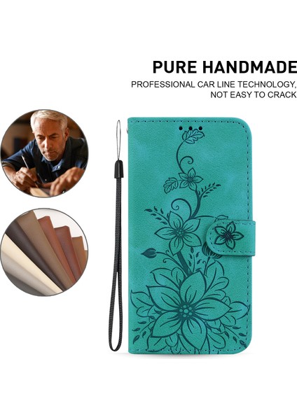 Iphone 15 Pro Için Baskılı Zambak Çiçek Kılıf Damla Dayanıklı Pu Deri Cüzdan Stand Kabuk Yeşil (Yurt Dışından) fırsatları