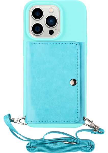 Kickstand Pu Deri Cüzdan Kılıfı Için iPhone 15 Pro Anti-Cratch Tpu Tpu Telefon Kapağı Omuz Kayışı Baby Mavi (Yurt Dışından)