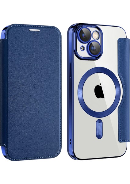 Iphone 15 Plus Deri Telefon Kılıfı Için Magsafe Rfıd Engelleme Kart Tutucu Elektrokapı Kapak Sapfire ile Uyumlu (Yurt Dışından)