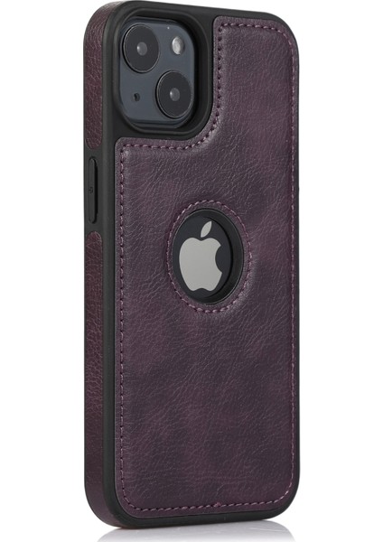 iPhone 14 Plus Içinpu Deri Kılıf Plus Kabuk Düz Renkli Damla Dayanıklı Telefon Geri Kapak-Dark Mor (Yurt Dışından)