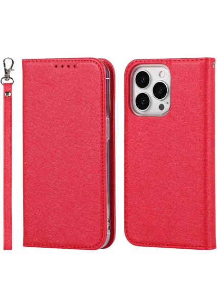 Iphone 15 Pro Için Ön Kara Çizelge Pu Deri Cüzdan Telefon Kılıfı Ipek Doku Stand Kapak Kırmızı (Yurt Dışından)