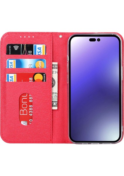 Iphone 15 Pro Için Ön Kara Çizelge Pu Deri Cüzdan Telefon Kılıfı Ipek Doku Stand Kapak Kırmızı (Yurt Dışından) fiyatları