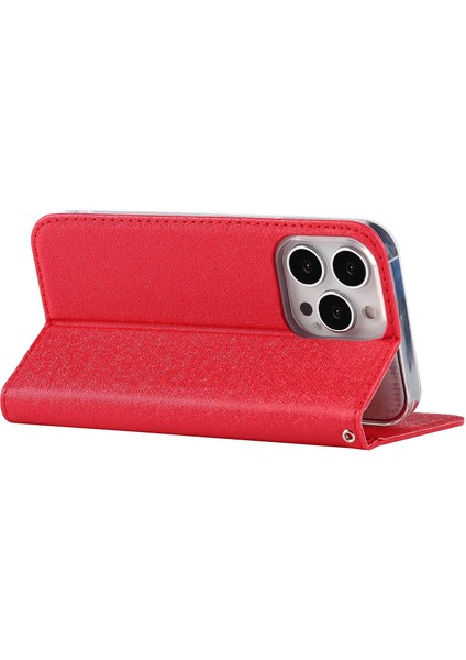 Iphone 15 Pro Için Ön Kara Çizelge Pu Deri Cüzdan Telefon Kılıfı Ipek Doku Stand Kapak Kırmızı (Yurt Dışından) fırsatları