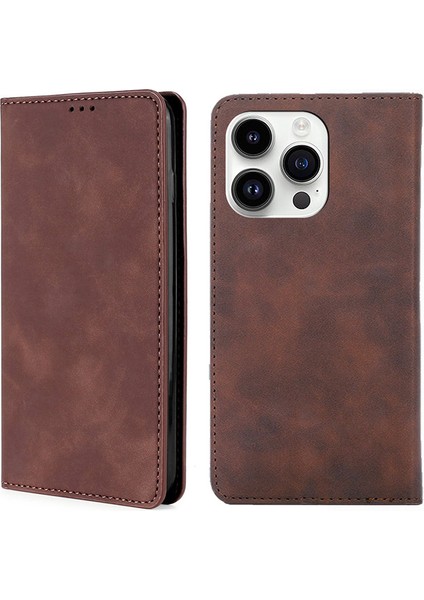 Iphone 15 Pro Pu Deri Kart Tutucu Için Telefon Kılıfı Cilt-Touch Damla Geçirmez Stand Kapak-Dark Brown (Yurt Dışından)