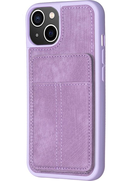 Iphone 15 Plus Kart Yuvaları Için Kickstand Case Mat Pu Deri Kaplamalı Tpu Telefon Kapak-Morası (Yurt Dışından)