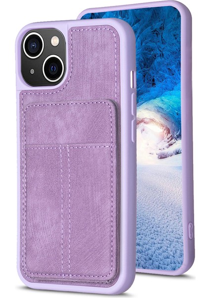Iphone 15 Plus Kart Yuvaları Için Kickstand Case Mat Pu Deri Kaplamalı Tpu Telefon Kapak-Morası (Yurt Dışından)