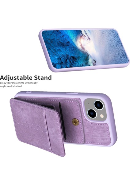 Iphone 15 Plus Kart Yuvaları Için Kickstand Case Mat Pu Deri Kaplamalı Tpu Telefon Kapak-Morası (Yurt Dışından)