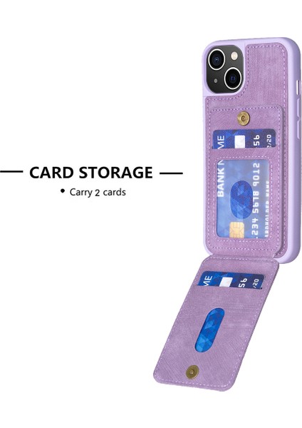 Iphone 15 Plus Kart Yuvaları Için Kickstand Case Mat Pu Deri Kaplamalı Tpu Telefon Kapak-Morası (Yurt Dışından)